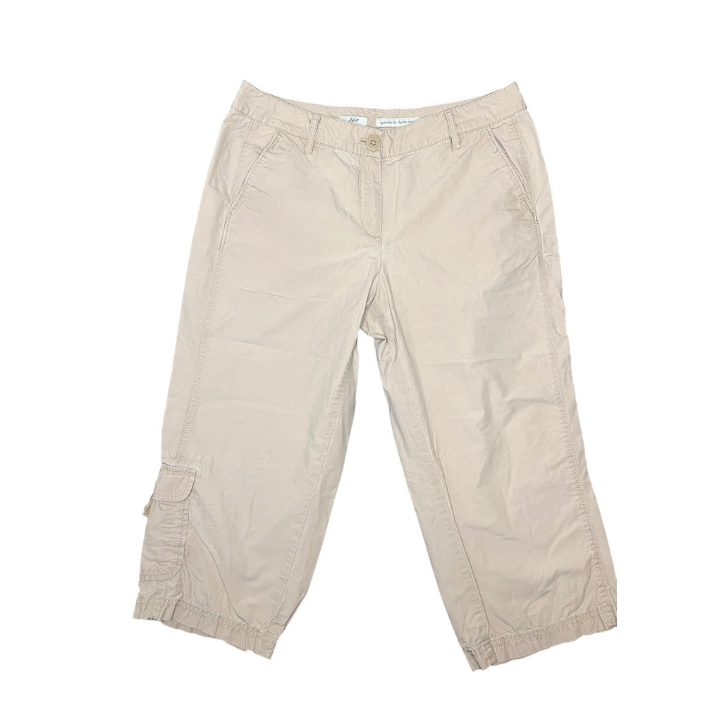 J Jill Womens 6P Beige Cotton Ripstop Cargo Capri Pants Fit Below Waist Coastal